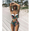 High Waist Swimwear New Leaf Print Bikinis Women Swimsuit - KickersPlanet