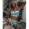 High Waist Swimwear New Leaf Print Bikinis Women Swimsuit - KickersPlanet