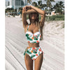 High Waist Swimwear New Leaf Print Bikinis Women Swimsuit - KickersPlanet