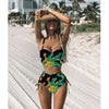 High Waist Swimwear New Leaf Print Bikinis Women Swimsuit - KickersPlanet