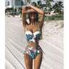 High Waist Swimwear New Leaf Print Bikinis Women Swimsuit - KickersPlanet