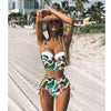 High Waist Swimwear New Leaf Print Bikinis Women Swimsuit - KickersPlanet