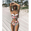 High Waist Swimwear New Leaf Print Bikinis Women Swimsuit - KickersPlanet