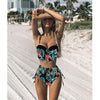 High Waist Swimwear New Leaf Print Bikinis Women Swimsuit - KickersPlanet