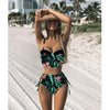 High Waist Swimwear New Leaf Print Bikinis Women Swimsuit - KickersPlanet