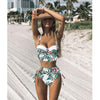 High Waist Swimwear New Leaf Print Bikinis Women Swimsuit - KickersPlanet